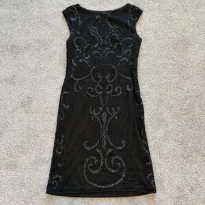 Sue Wong Cocktail Dress Womens 4 Black Sequin LBD Short‎ Sheath Whiimsigoth